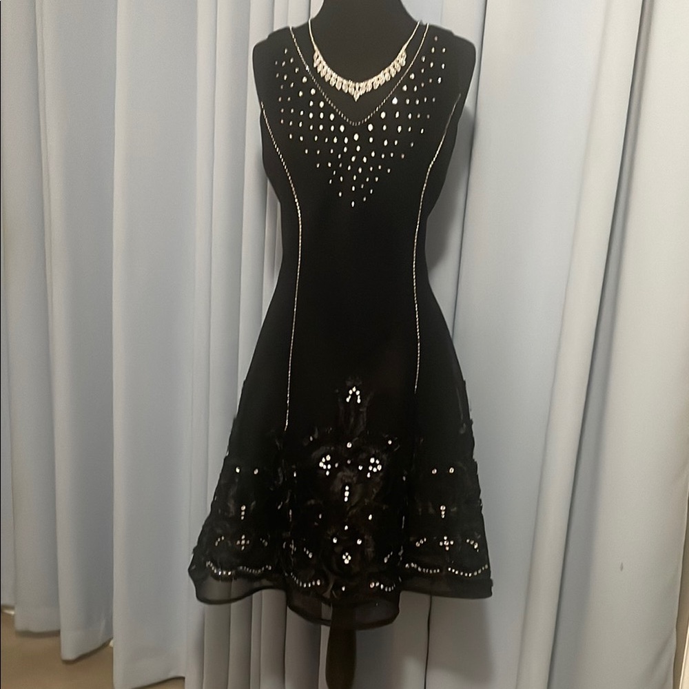 Black Fit and Flare with V-Neck for Cocktail